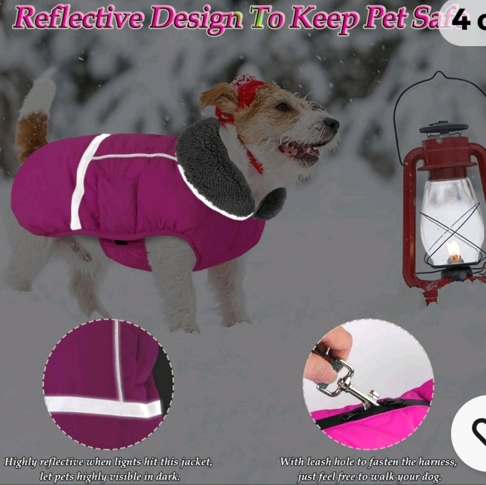 Dogcheer Warm Dog Coat Dog Jacket Waterproof Winter Coat Reflective - Pink - M - Picture 7 of 16
